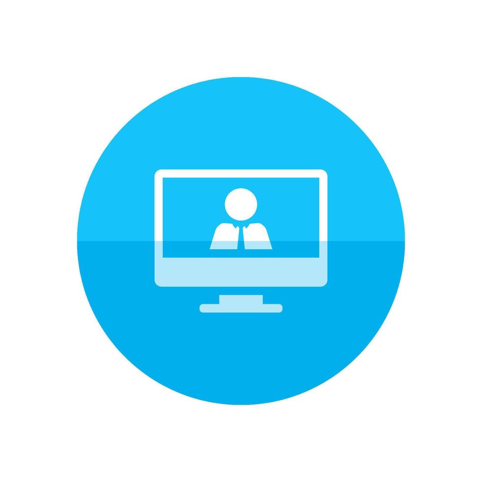 Computer chat icon in flat color circle style. Social media interaction talking webinar vector