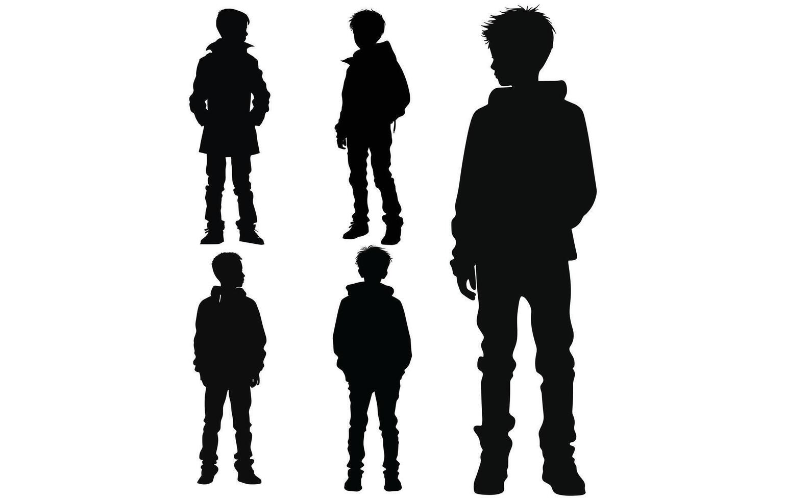 Male model silhouette, man silhouette vector,Silhouettes of Casual People in a Row. vector