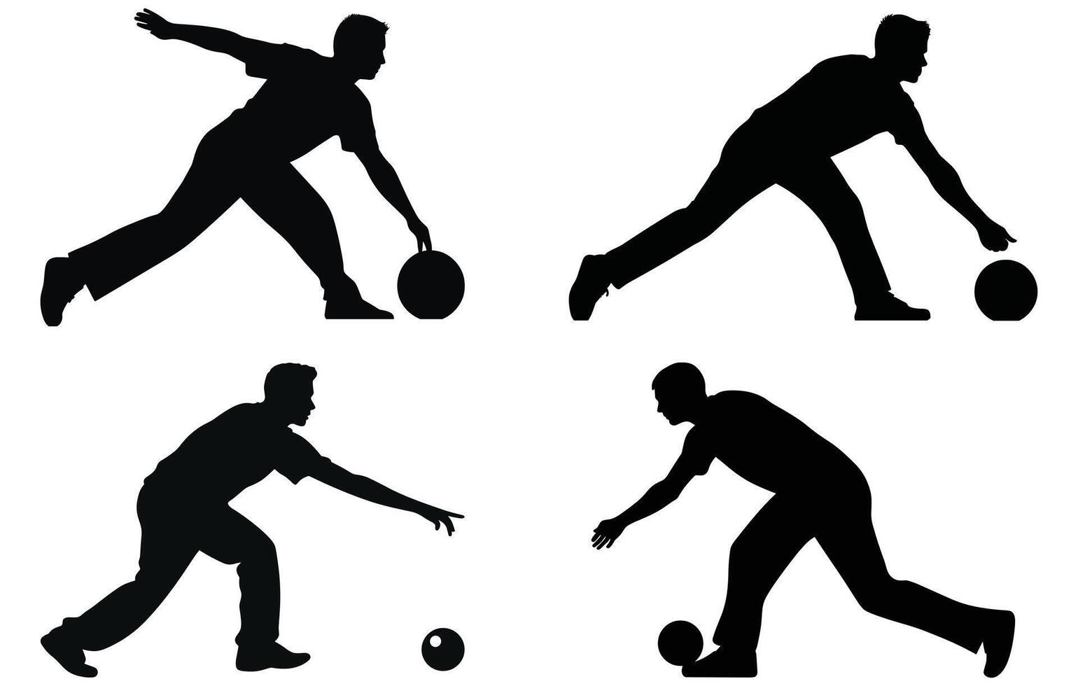 bowler silhouette collection set,bowling silhouettes,Multiple silhouettes of men bowling vector