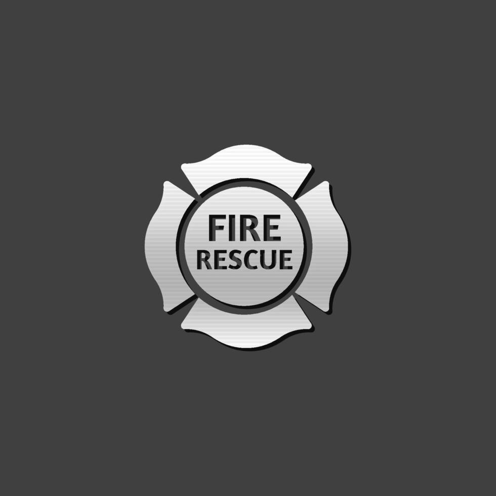 Firefighter emblem icon in metallic grey color style. Service fireman coat of arms vector