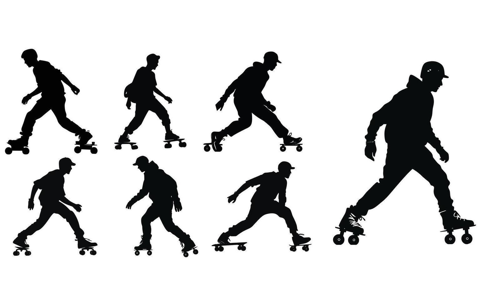 Roller skates men silhouette collection vector