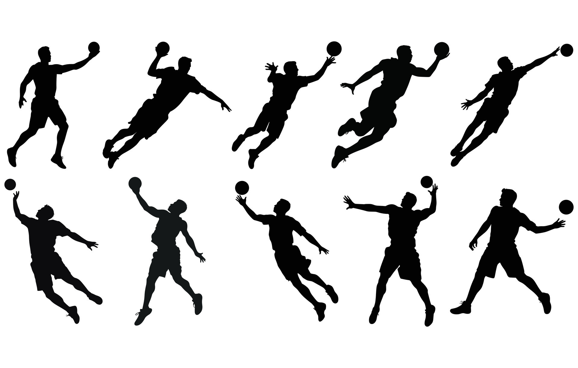 Set of Handball Players Silhouetes,Handball player in action, attack