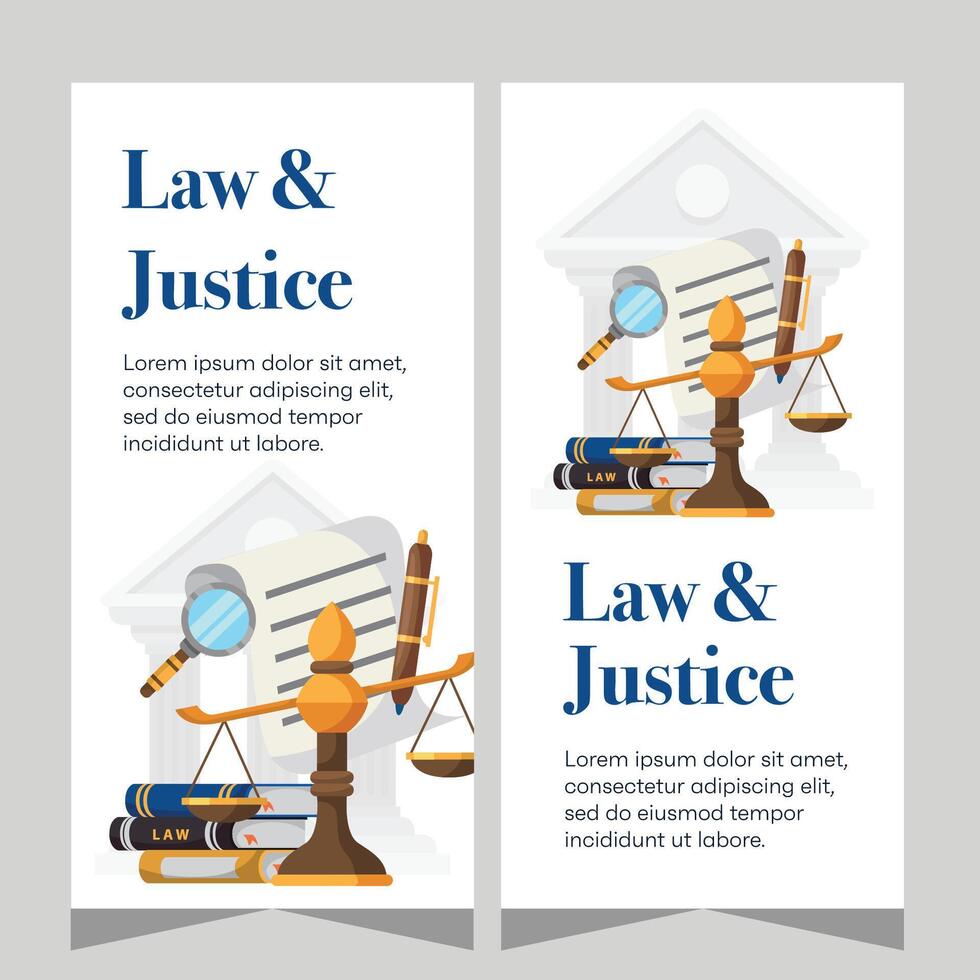 Flat design law firm vertical banner template. Premium banner template vector