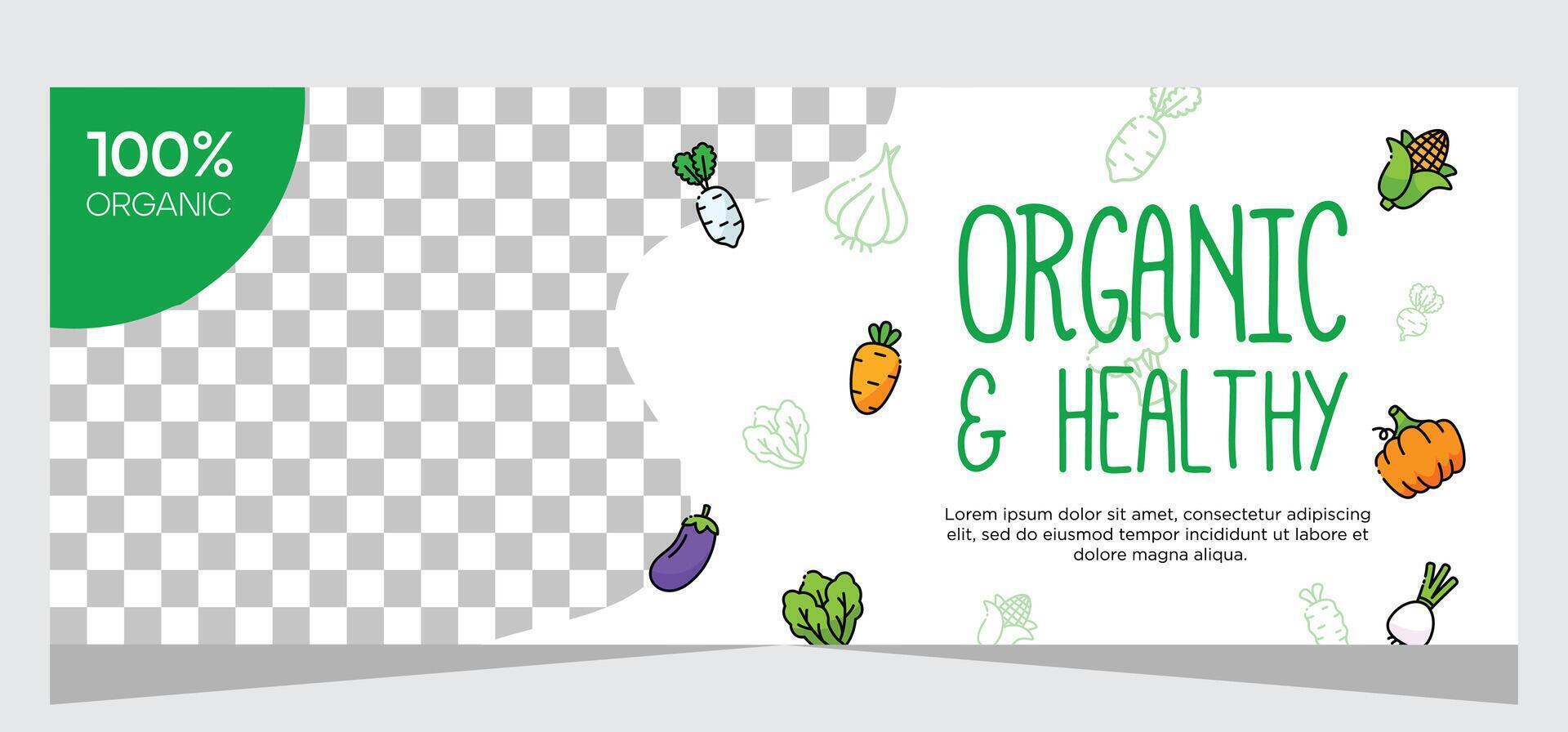 Organic and healthy food banner template design vector