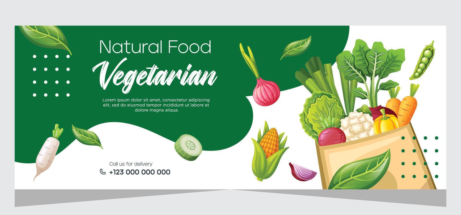 Organic food horizontal banner template design vector