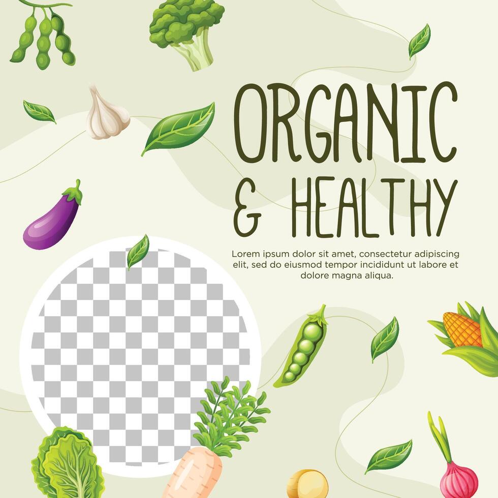 Healthy vegetarian food social media post template design vector