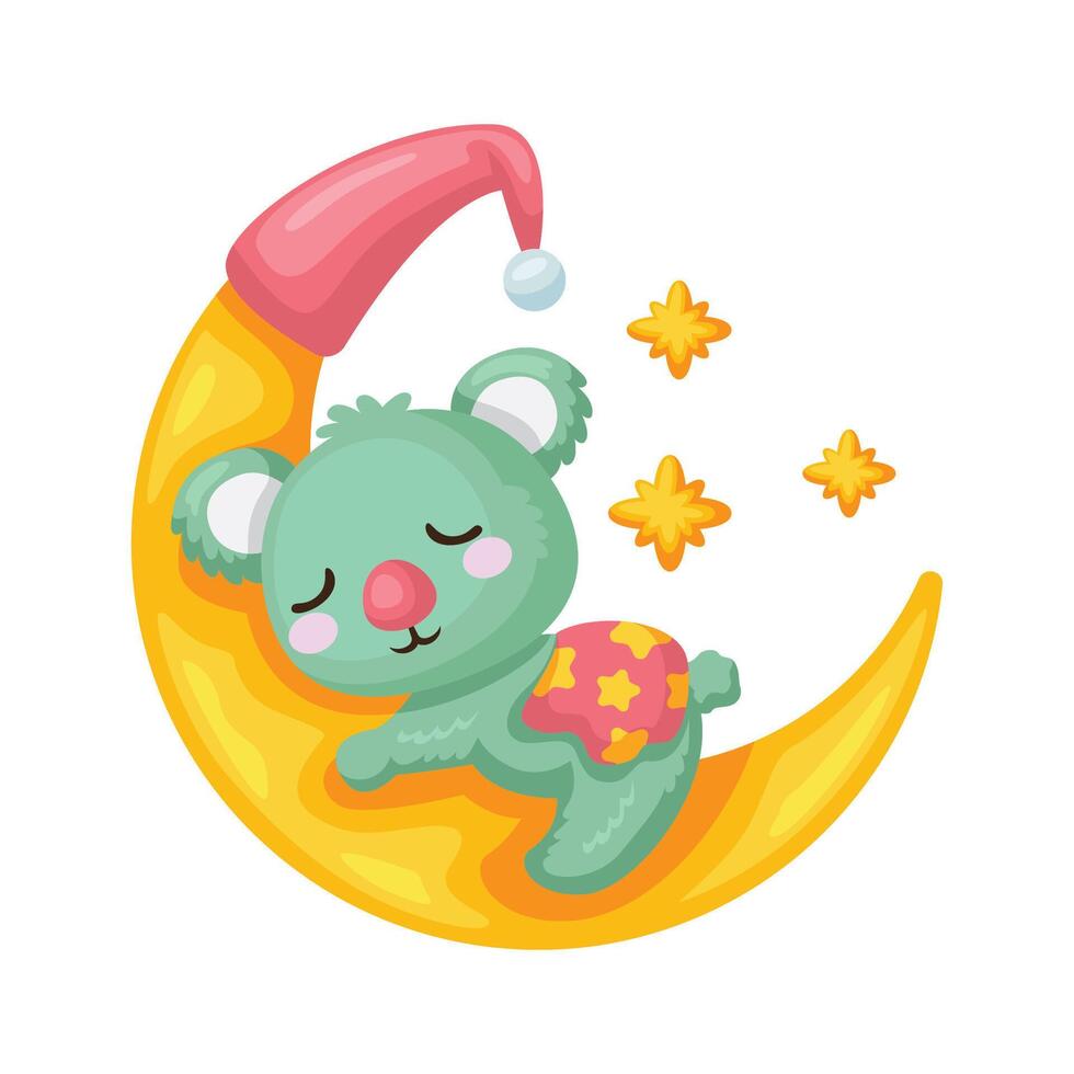 Teddy bear sleeping on the moon icon. Vector design