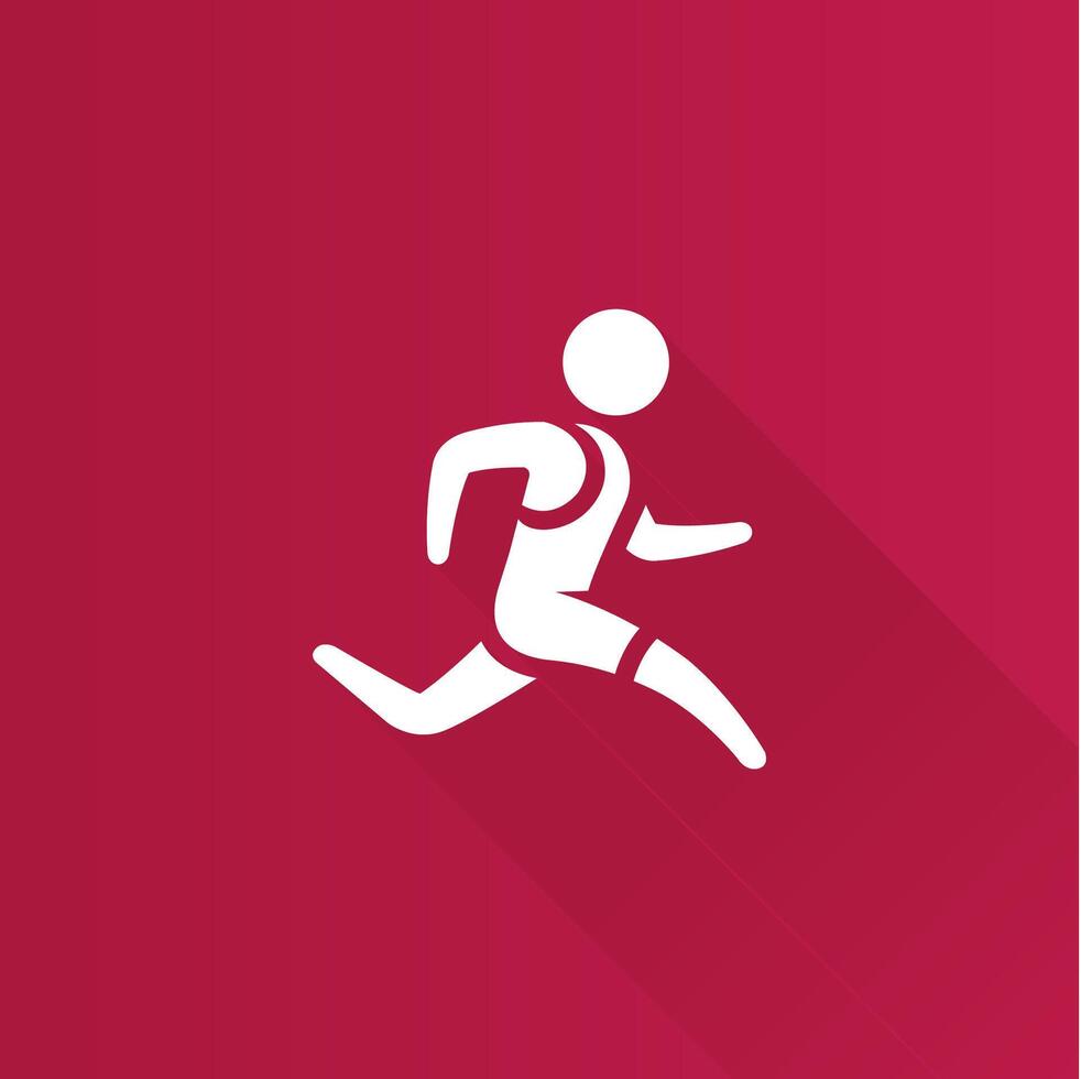 Running athlete flat color icon long shadow vector illustration