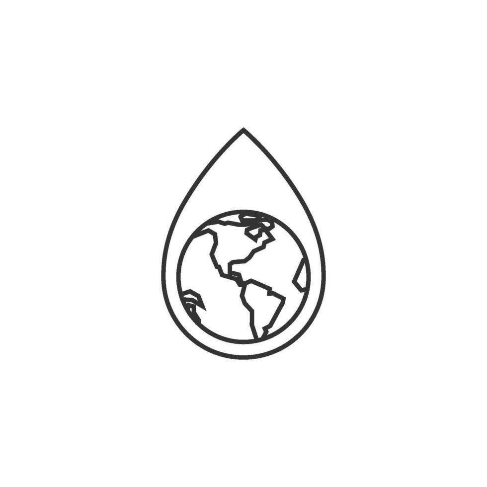 Earth water drop icon in thin outline style vector