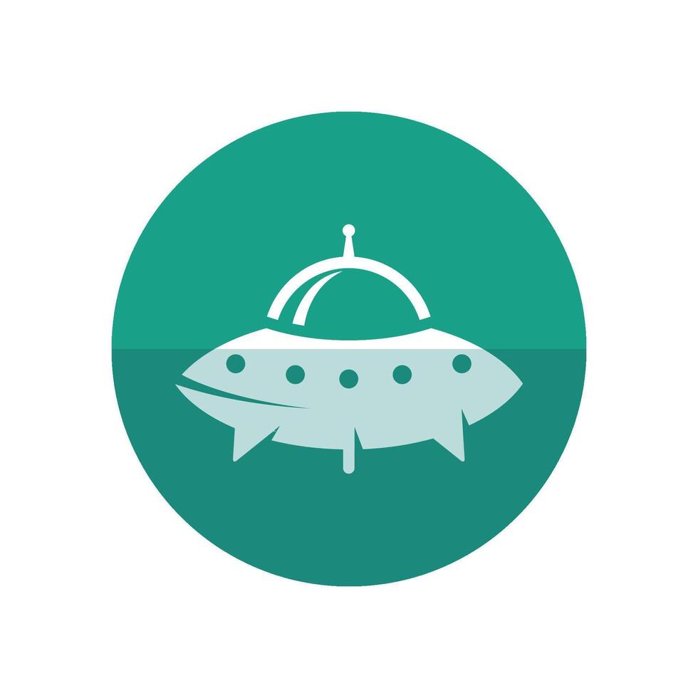 Flying saucer icon in flat color circle style. Alien, outer space, earth invasion vector