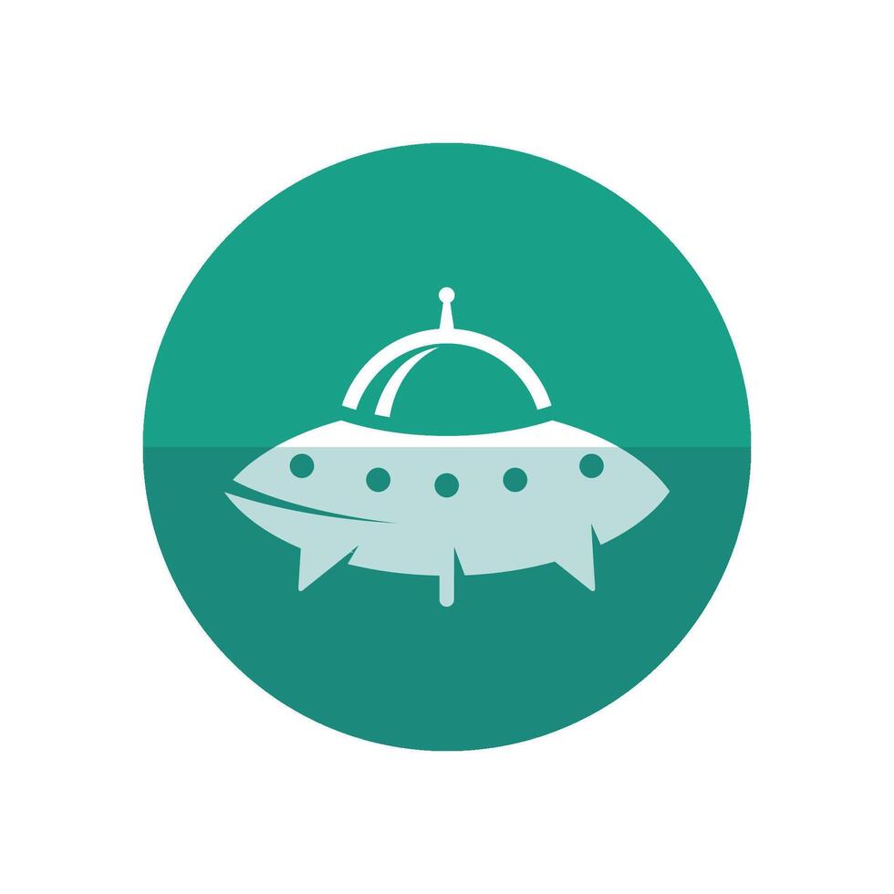 Flying saucer icon in flat color circle style. Alien, outer space, earth invasion vector