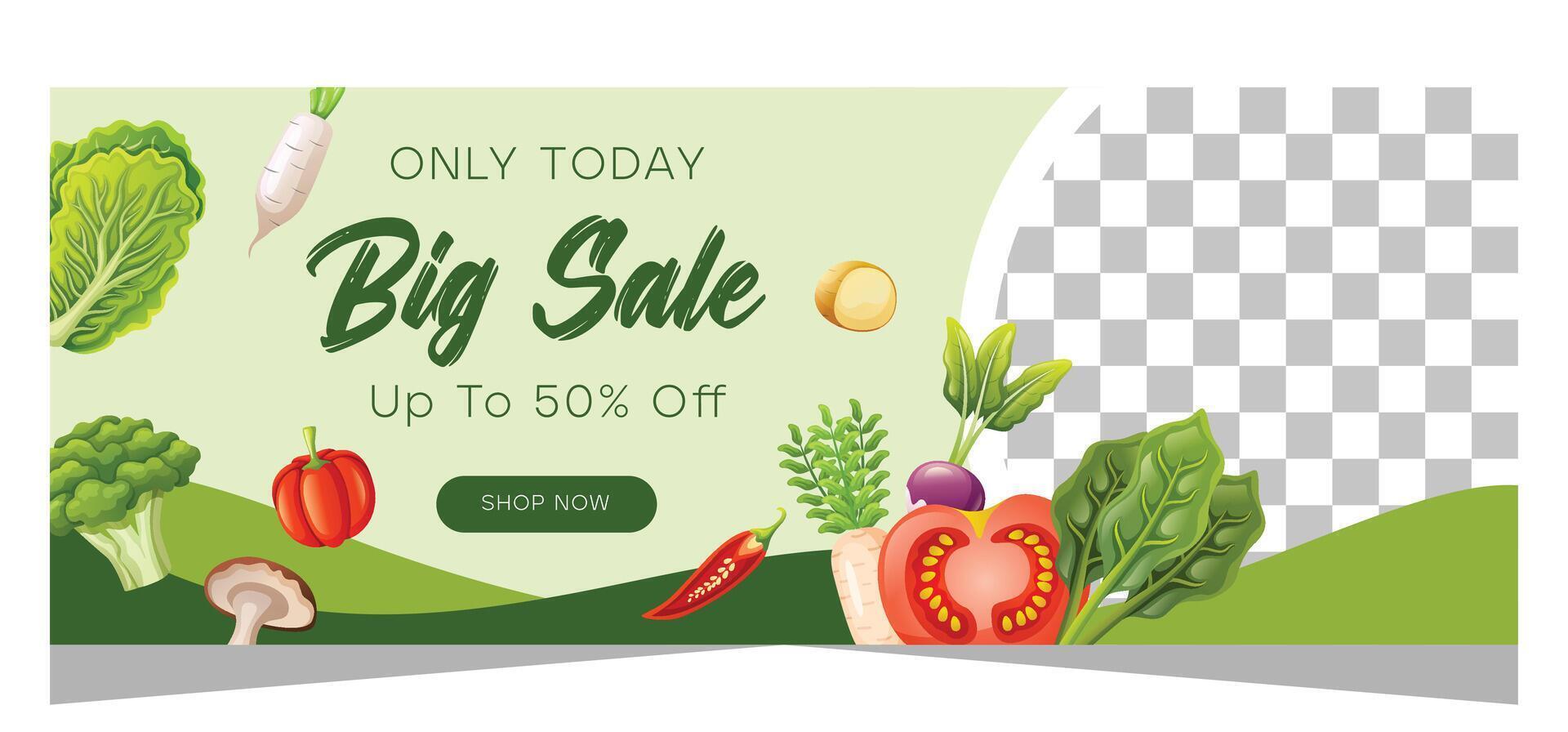 Horizontal sale banner template for vegetarian or organic product vector