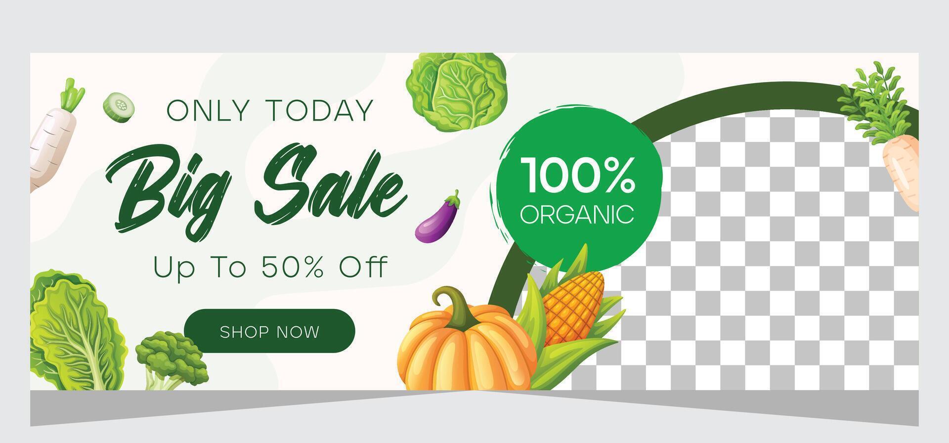 Horizontal sale banner template for vegetarian or organic product vector