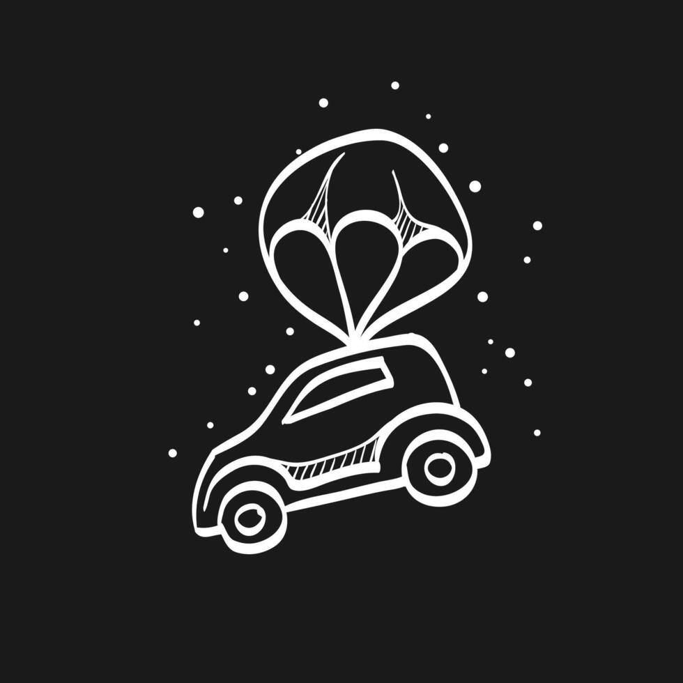 Car parachute doodle sketch illustration vector