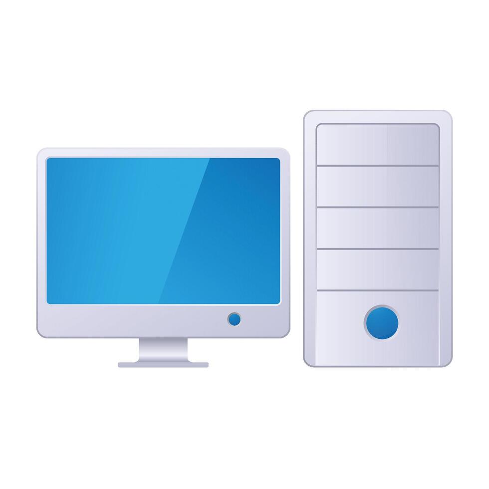 Desktop computer icon in color. Electronic office monitor vector