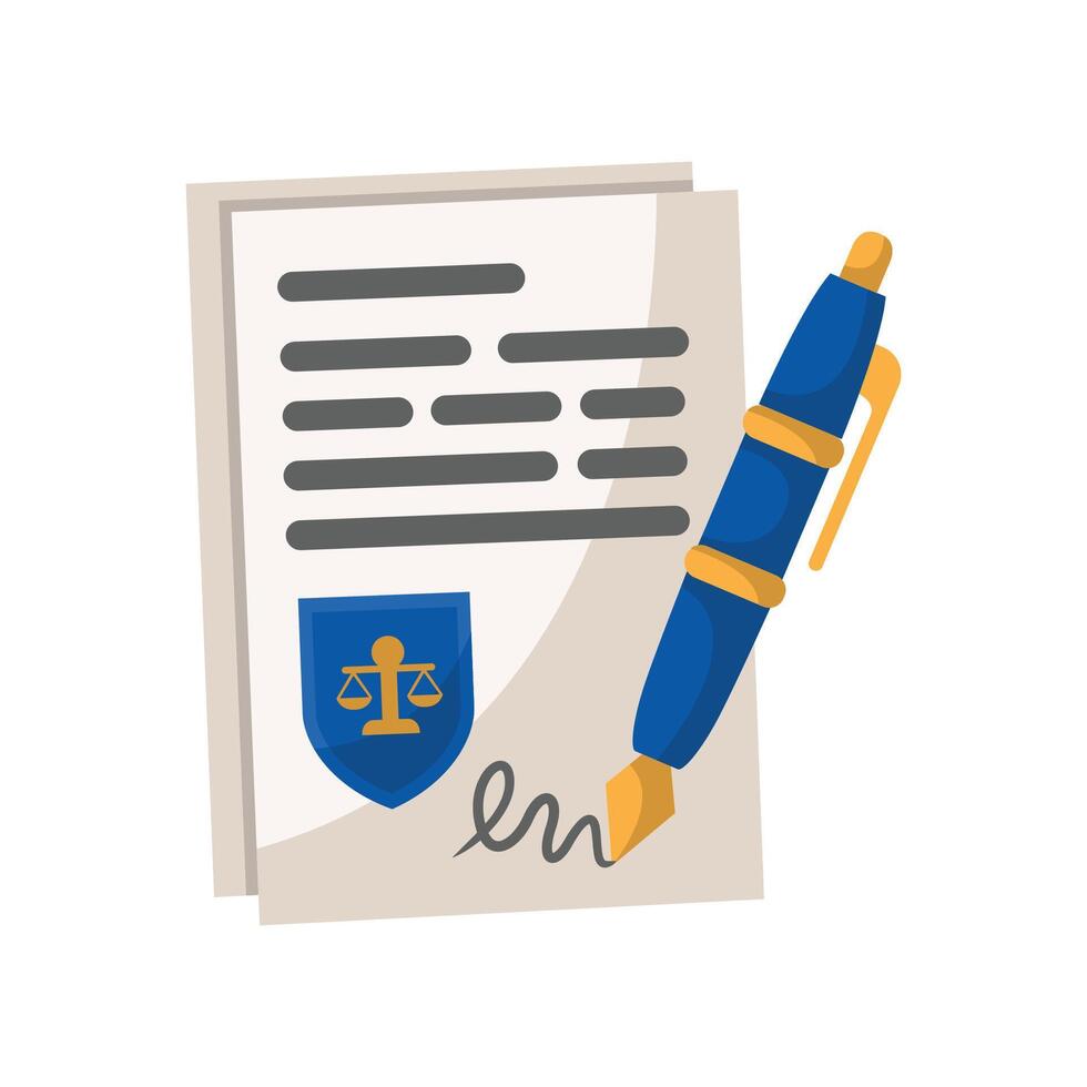 Document law with pen icon illustration. Vector design