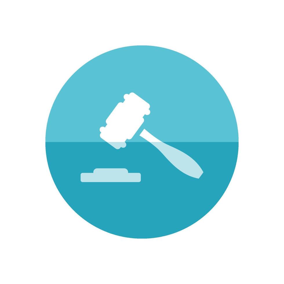 Wood hammer icon in flat color circle style. Law justice judge auction bidder vector