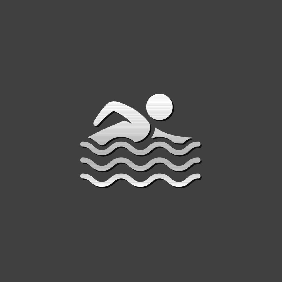 Man swimming icon in metallic grey color style.Athlete triathlon sport vector