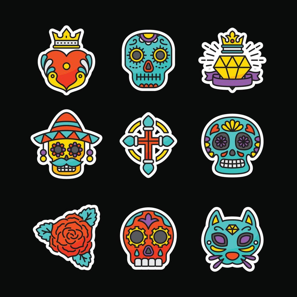 Set sticker design about day of the dead vector