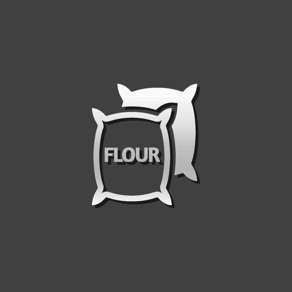 Flour sack icon in metallic grey color style. Agriculture burlap food wheat vector