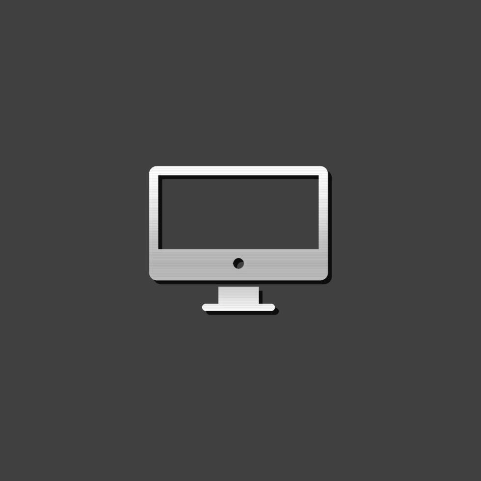 Desktop computer icon in metallic grey color style. Electronic office monitor vector