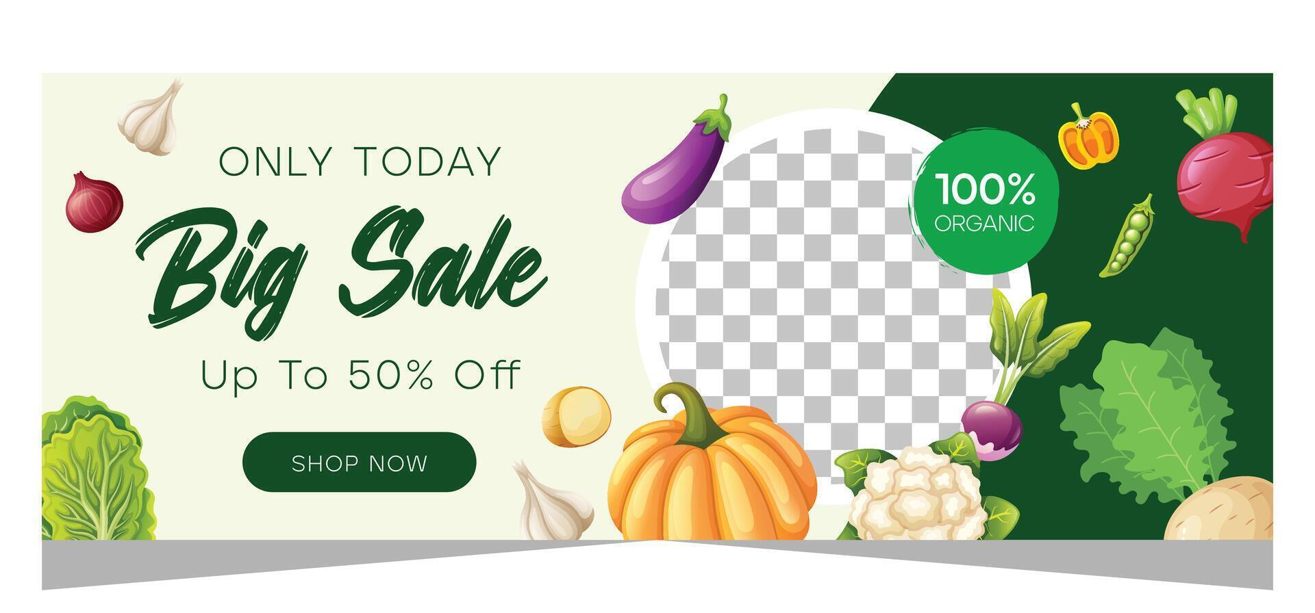 Horizontal sale banner template for vegetarian or organic product vector