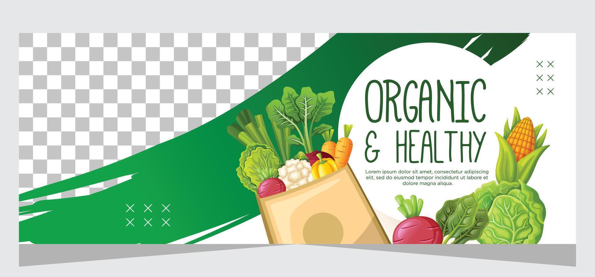 Organic and healthy food banner template design vector