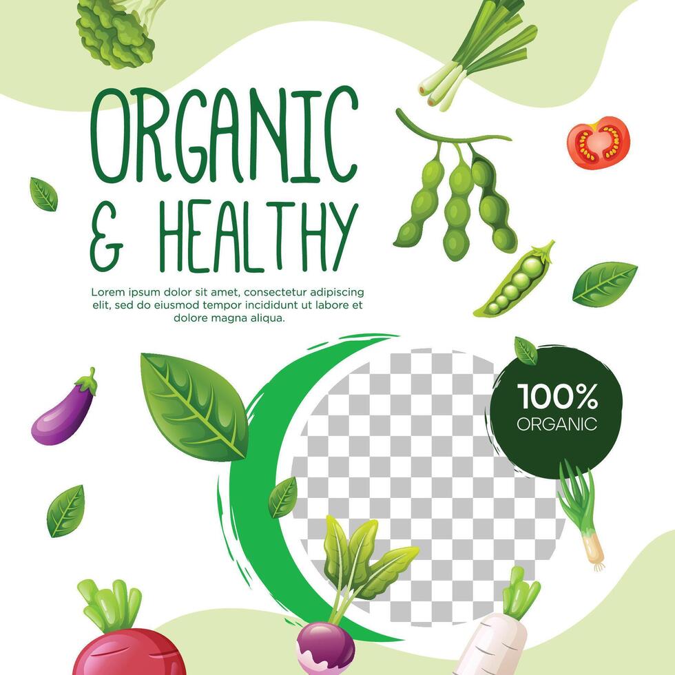 Healthy vegetarian food social media post template design vector