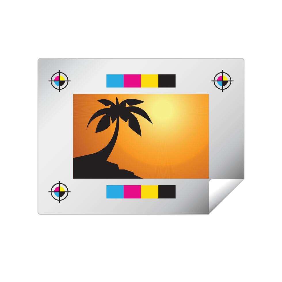 impresión prueba icono en color. papel registro marcas vector
