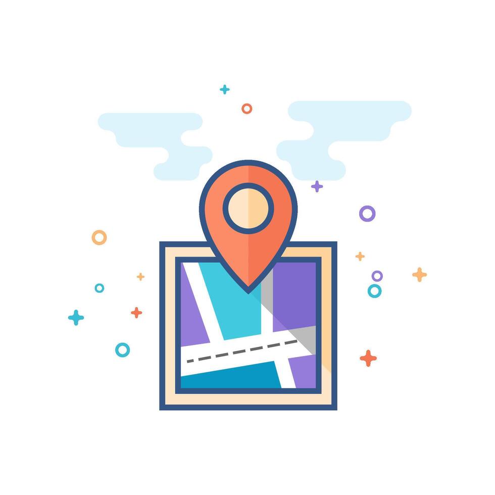 Pin location map icon flat color style vector illustration