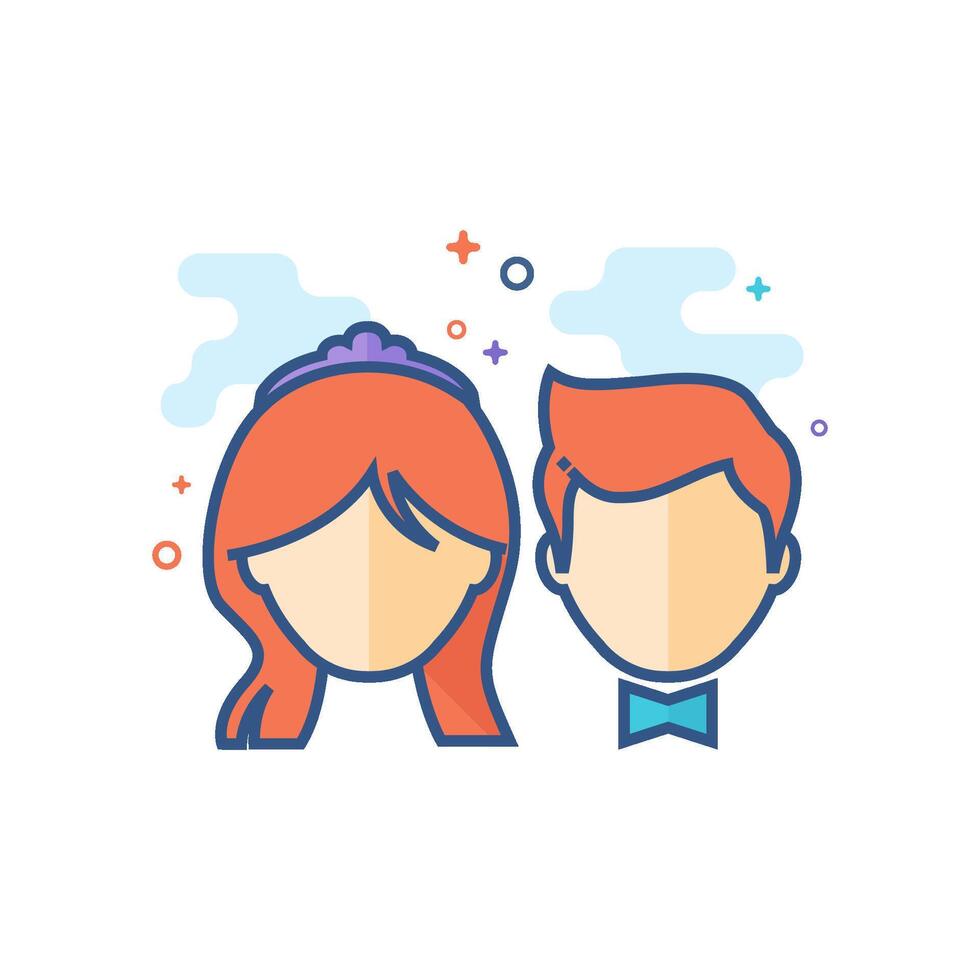 novia y novio icono plano color estilo vector ilustración