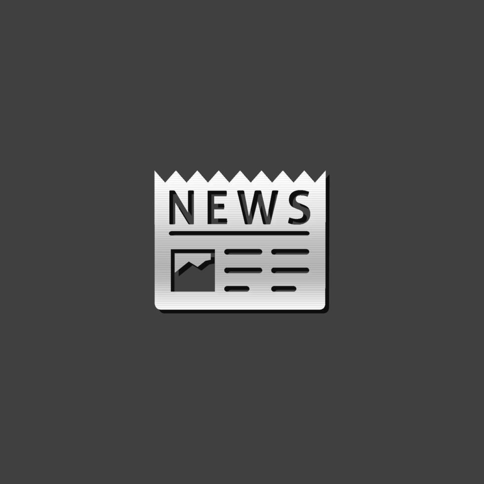 Newspaper icon in metallic grey color style. Traditional communication publication vector