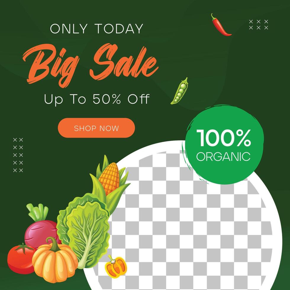 Social media post template design organic food vector