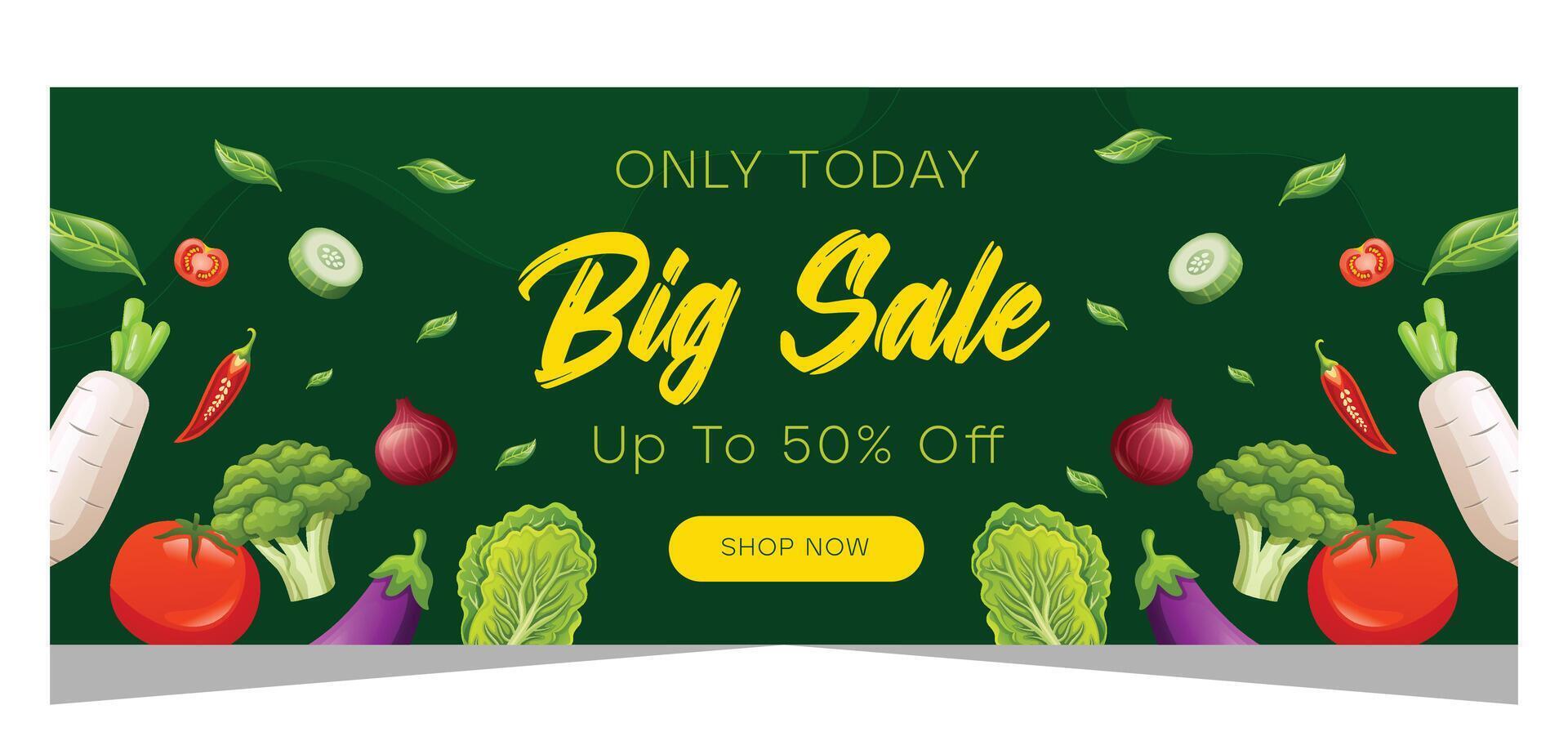 Horizontal sale banner template for vegetarian or organic product vector