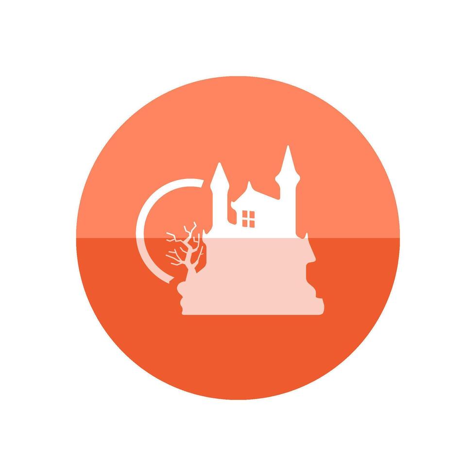 Dark castle icon in flat color circle style. Halloween symbol path moon building spooky fear vector