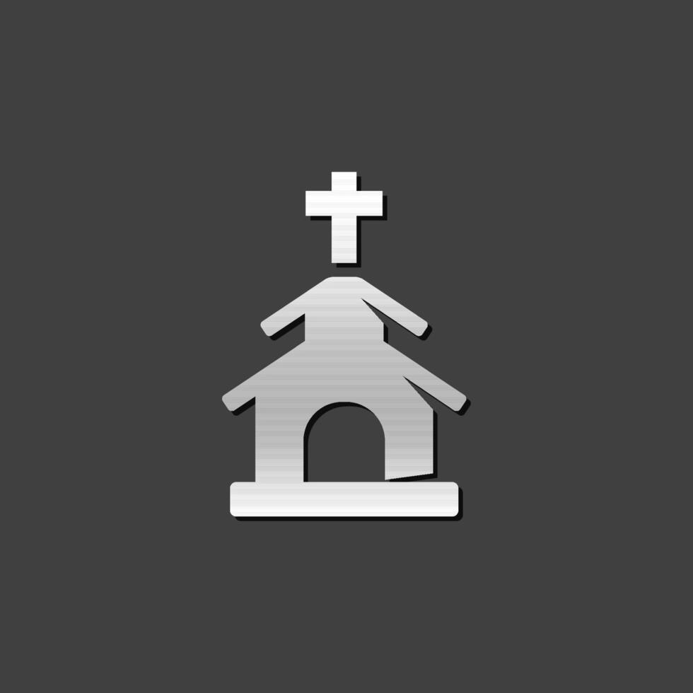 Church icon in metallic grey color style. Christian chapel synagogue vector