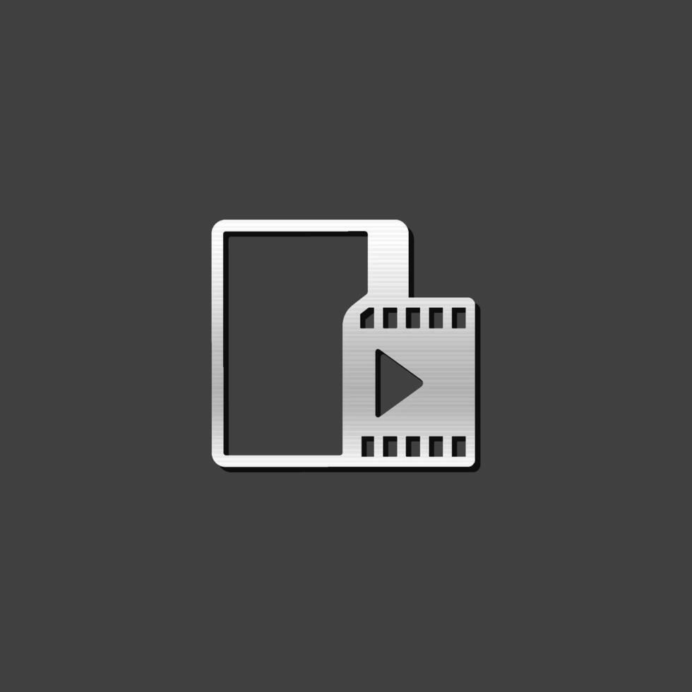 Video file format icon in metallic grey color style. Computer data movie vector