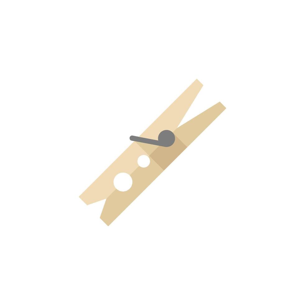 Clothes peg icon in flat color style. Clothes pin clamp wooden vector