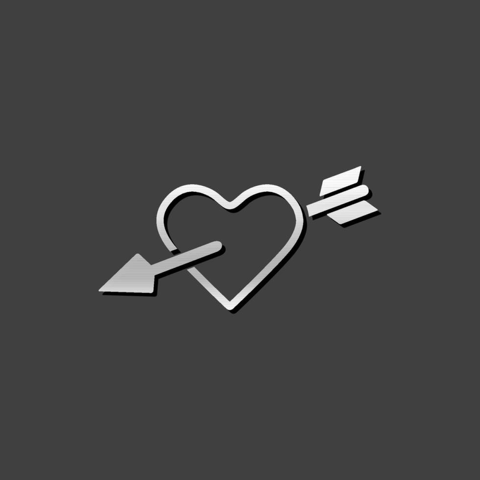 Arrow heart icon in metallic grey color style. Love Valentine cupid vector