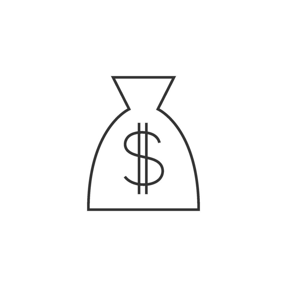 Money sack icon in thin outline style vector