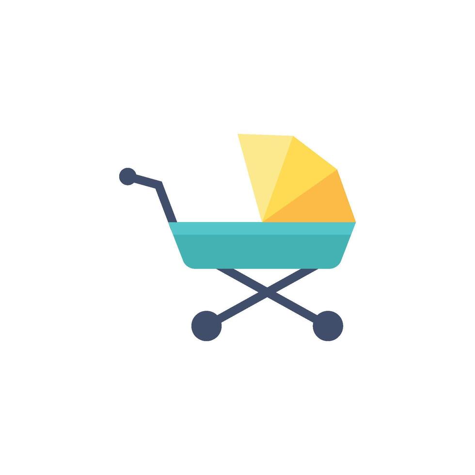 Baby stroller icon in flat color style. Cart kids toddler babysitting transportation vector