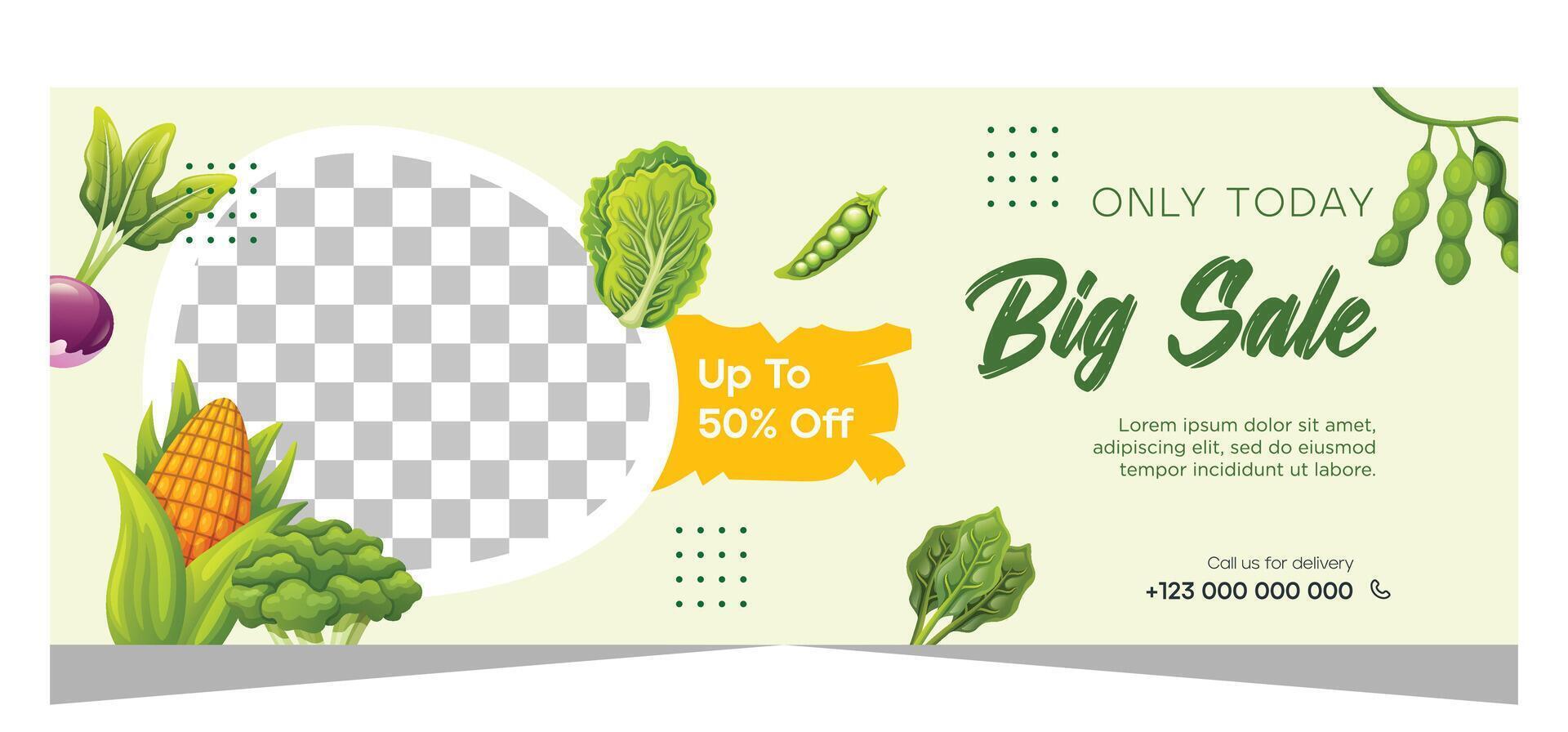 Horizontal sale banner template for vegetarian or organic product vector
