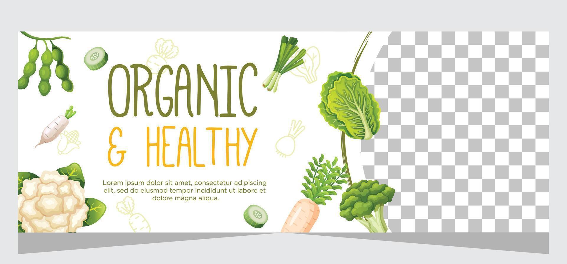 Organic and healthy food banner template design vector