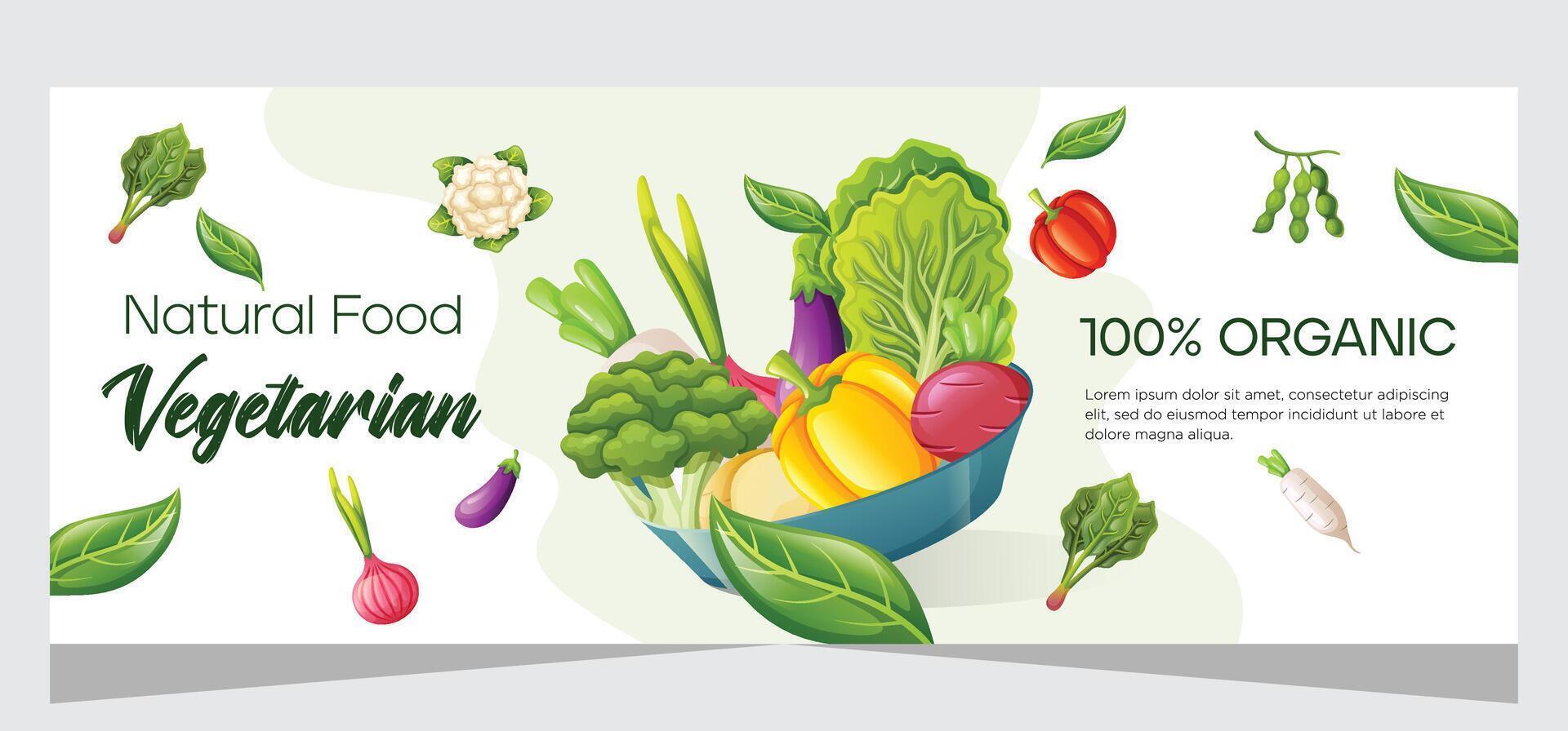 Organic food horizontal banner template design vector