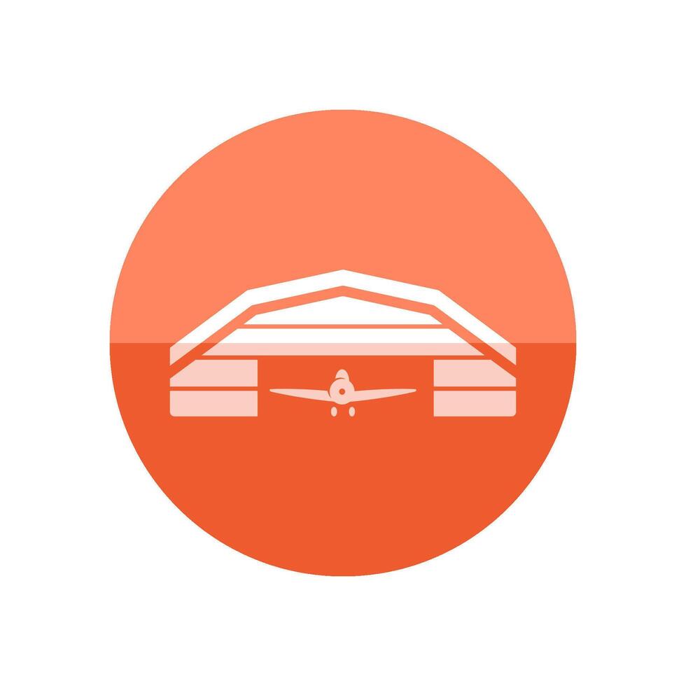 Airplane hangar icon in flat color circle style. Aviation repair maintenance building structure vector