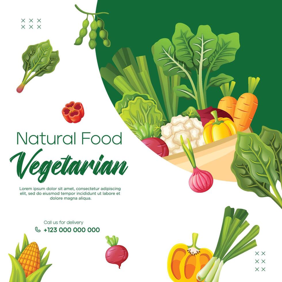 Template vegetarian social media post vector