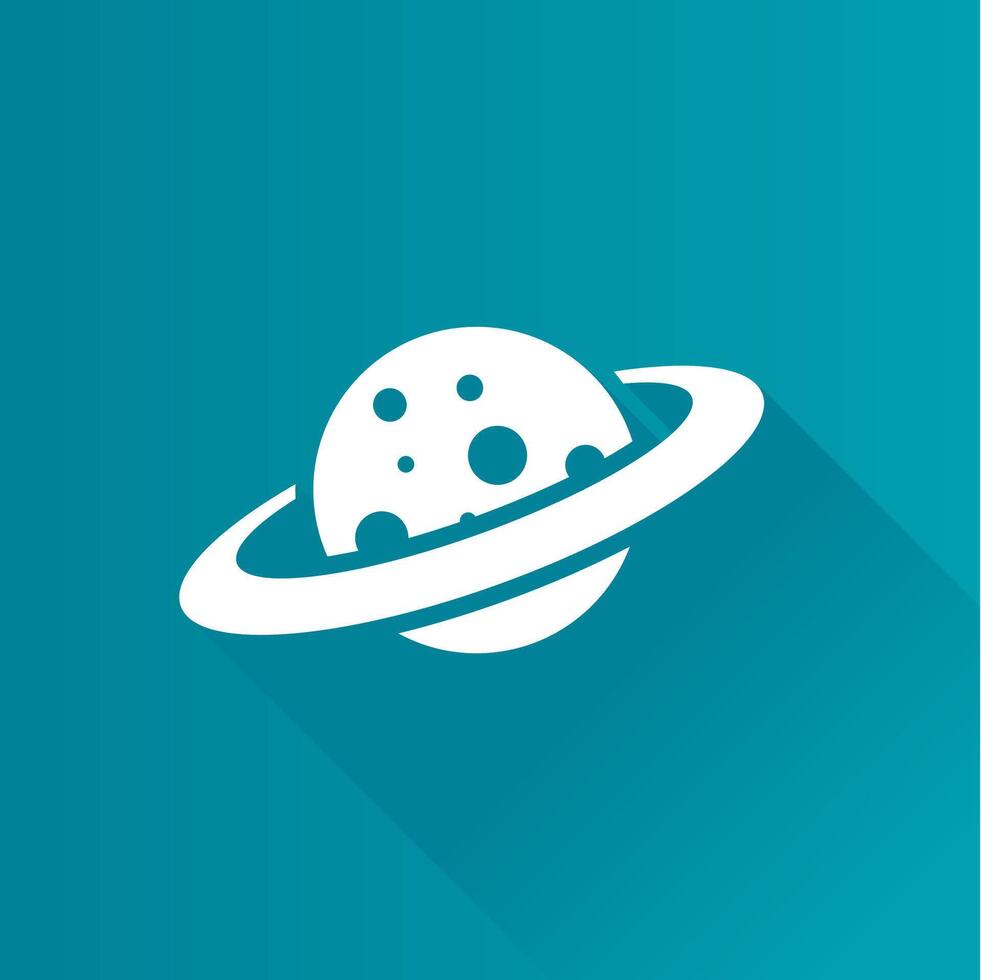 Planet Saturn flat color icon long shadow vector illustration
