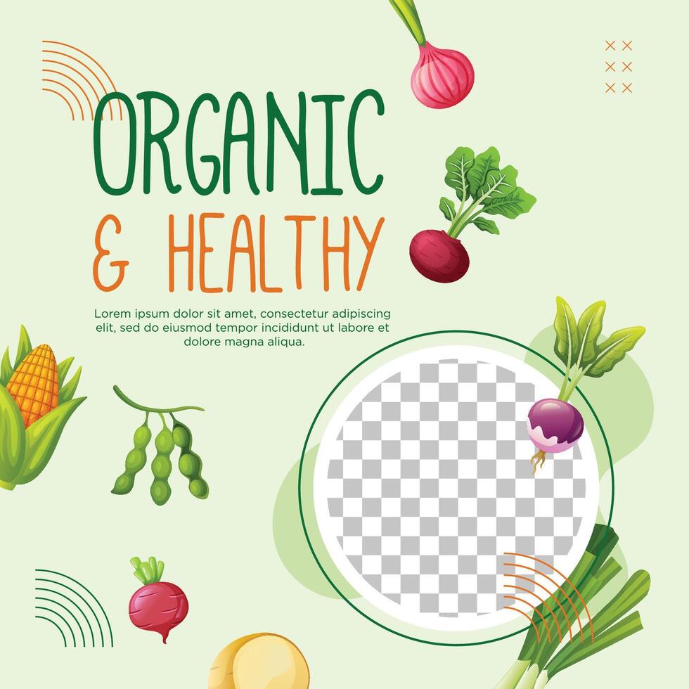 Organic and healthy food template social media post design vector