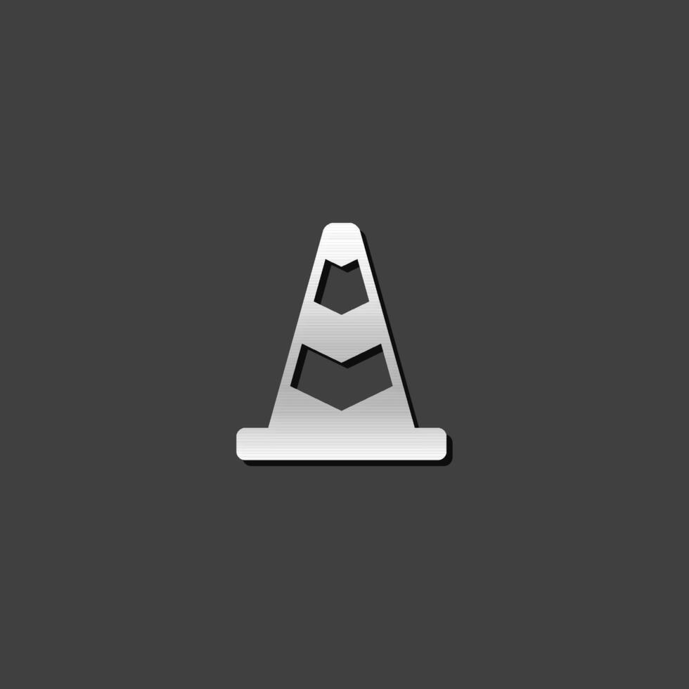 Traffic cone icon in metallic grey color style.Road construction warning vector