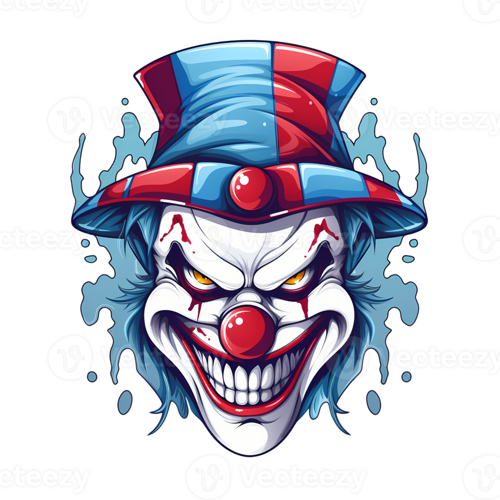 AI generated spooky clown art illustrations for stickers, tshirt design, poster etc png